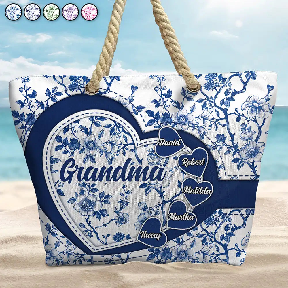 Grandma Mom Toile De Jouy - Personalized Beach Bag