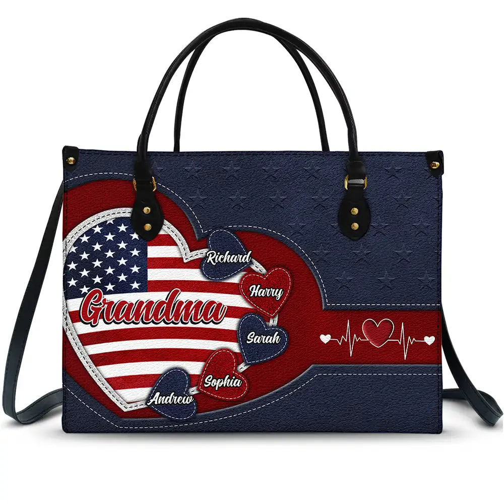 Grandma's Little Sweethearts US Flag - Personalized Leather Bag