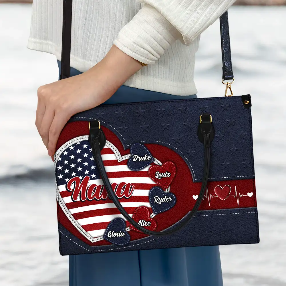 Grandma's Little Sweethearts US Flag - Personalized Leather Bag - Image 3