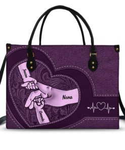 Hands In Hands Mom Nana And Children - Personalized Leather Bag
