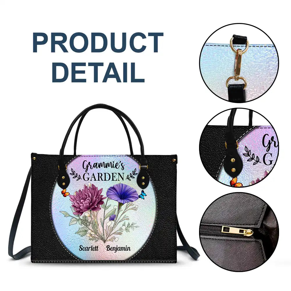 Holography Grandma's Garden Birth Flower - Personalized Leather Bag - Image 7