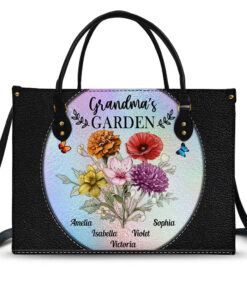 Holography Grandma's Garden Birth Flower - Personalized Leather Bag