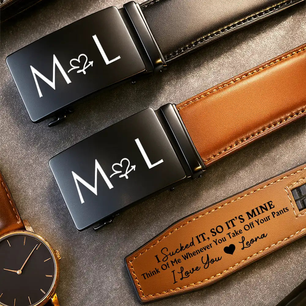 I Licked It So It's Mine Couple Initials - Personalized Leather Belt With Engraved Buckle - Image 2