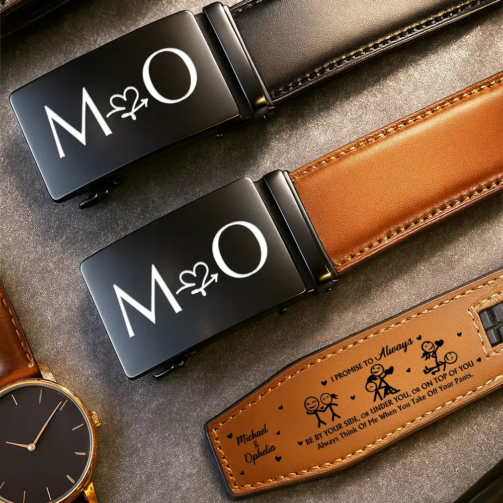 I Promise I'll Always By Your Side - Personalized Leather Belt With Engraved Buckle - Image 2