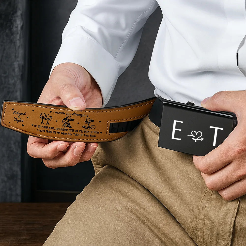 I Promise I'll Always By Your Side - Personalized Leather Belt With Engraved Buckle - Image 6