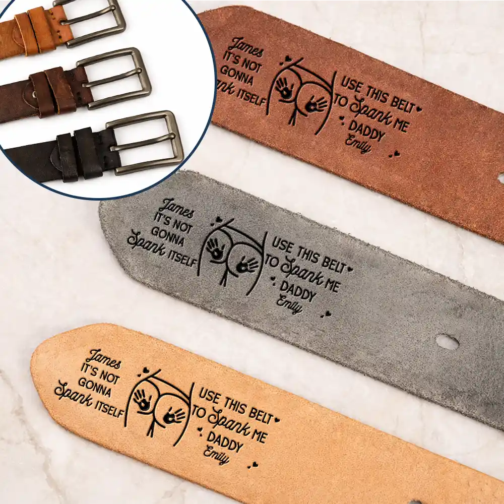 It Is Not Gonna Lick Itself Spicy Couple - Personalized Cowhide Leather Belt - Image 2