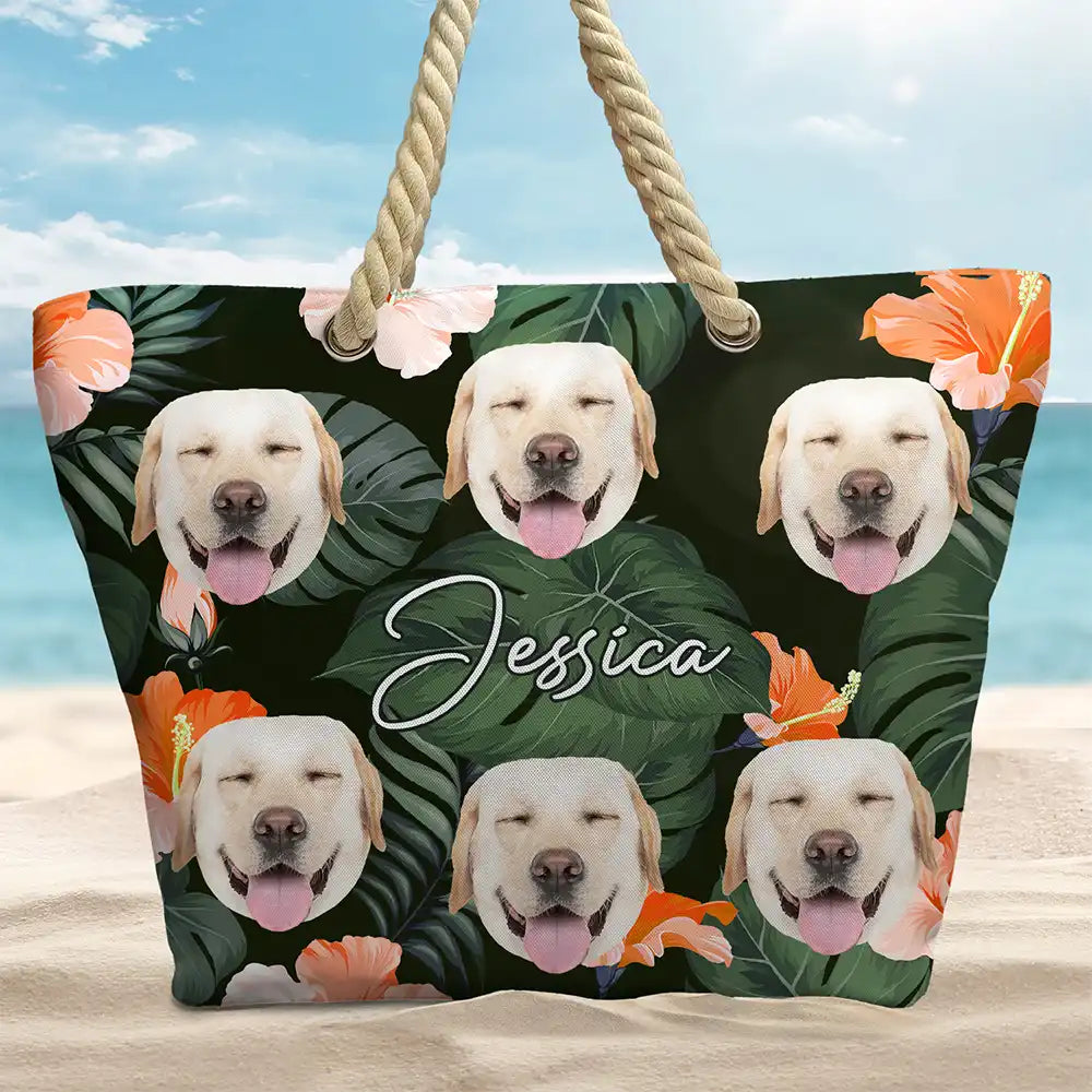 Custom Photo Funny Family Pet Face - Personalized Beach Bag - Image 3
