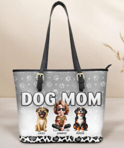 Leopard Dog Mom - Personalized Leather Tote Bag