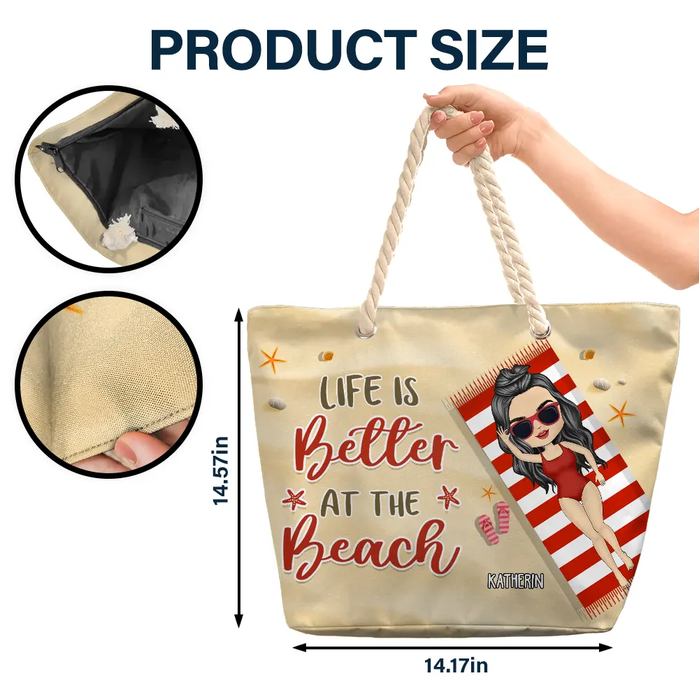 Life Is Better At The Beach Summer Vibes - Personalized Beach Bag - Image 5