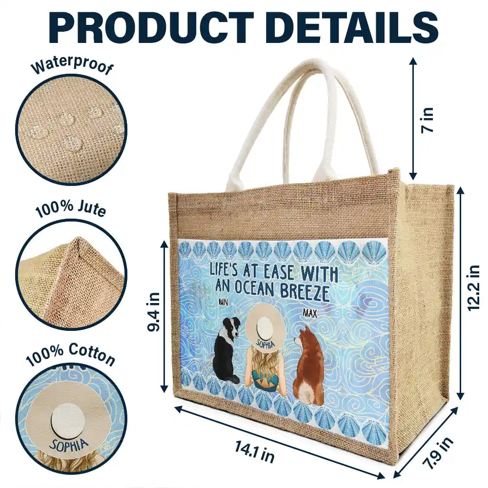 Life's At Ease With An Ocean Breeze Dog Cat Lover - Personalized Jute Tote Bag - Image 4