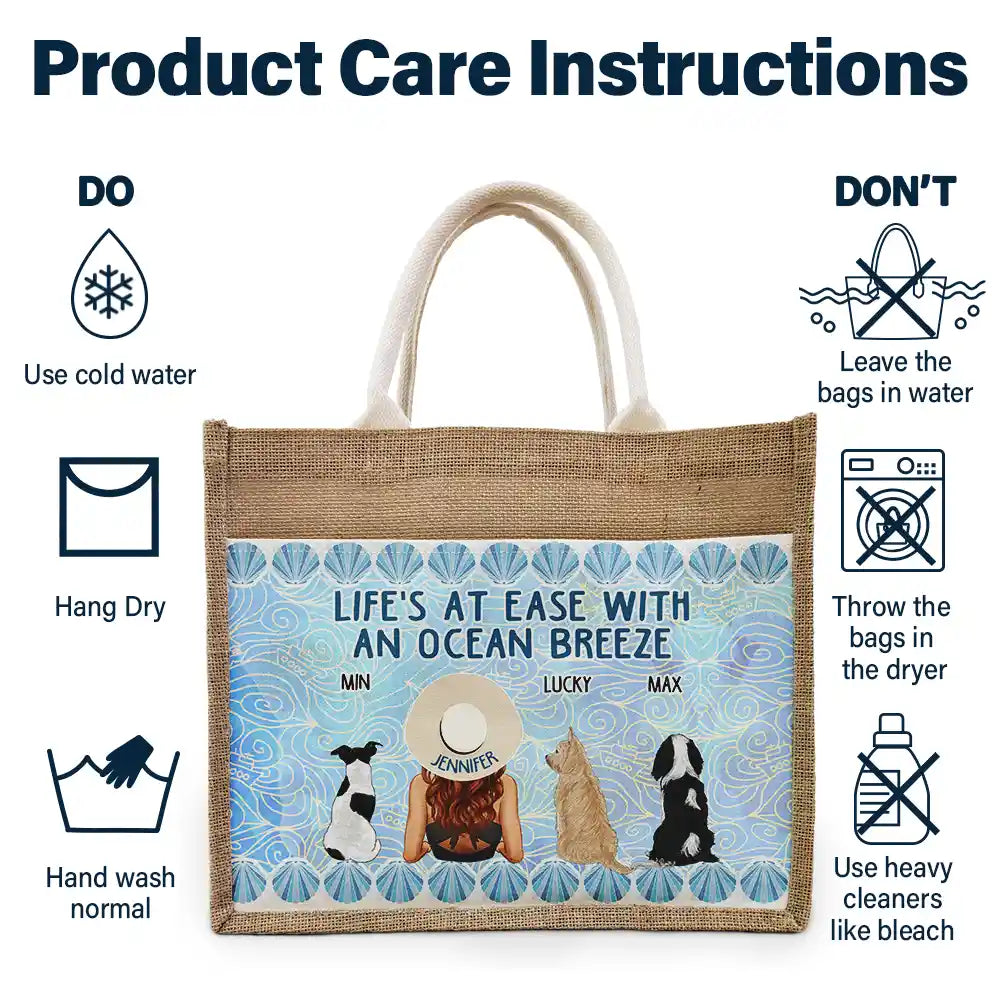 Life's At Ease With An Ocean Breeze Dog Cat Lover - Personalized Jute Tote Bag - Image 6