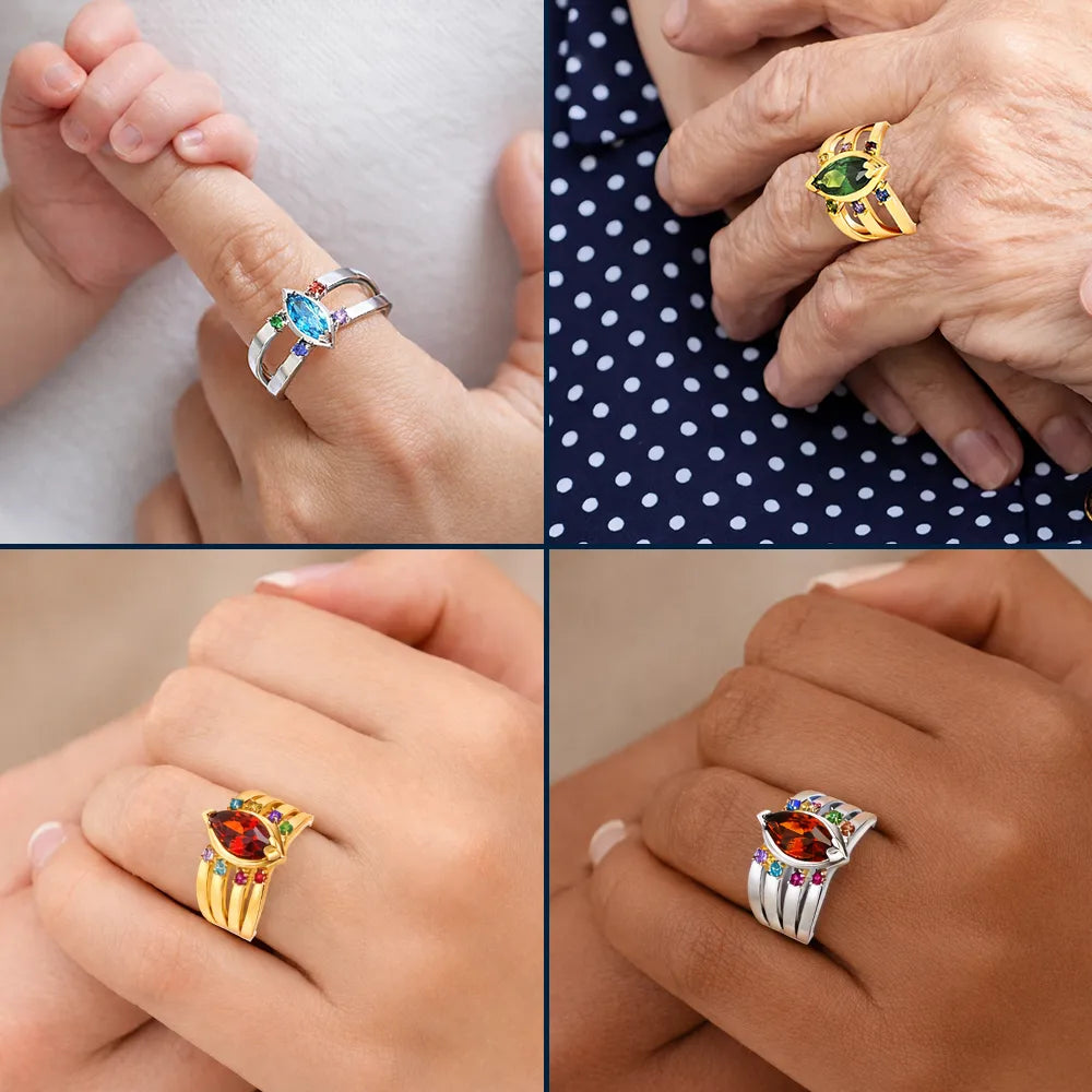 This Awesome Mom Belongs Engraved With Kids Name Gemstones - Personalized Birthstone Ring - Image 6