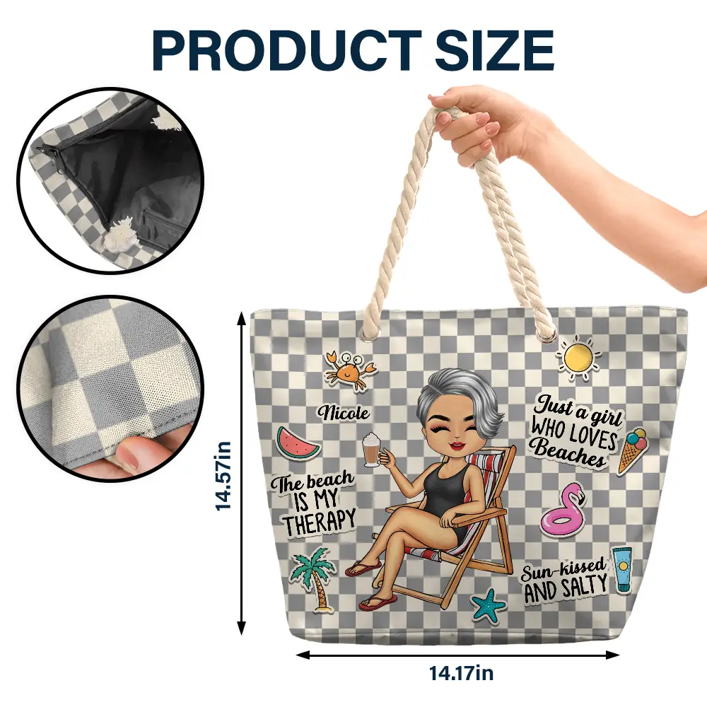 The Beach Is My Therapy - Personalized Beach Bag - Image 5