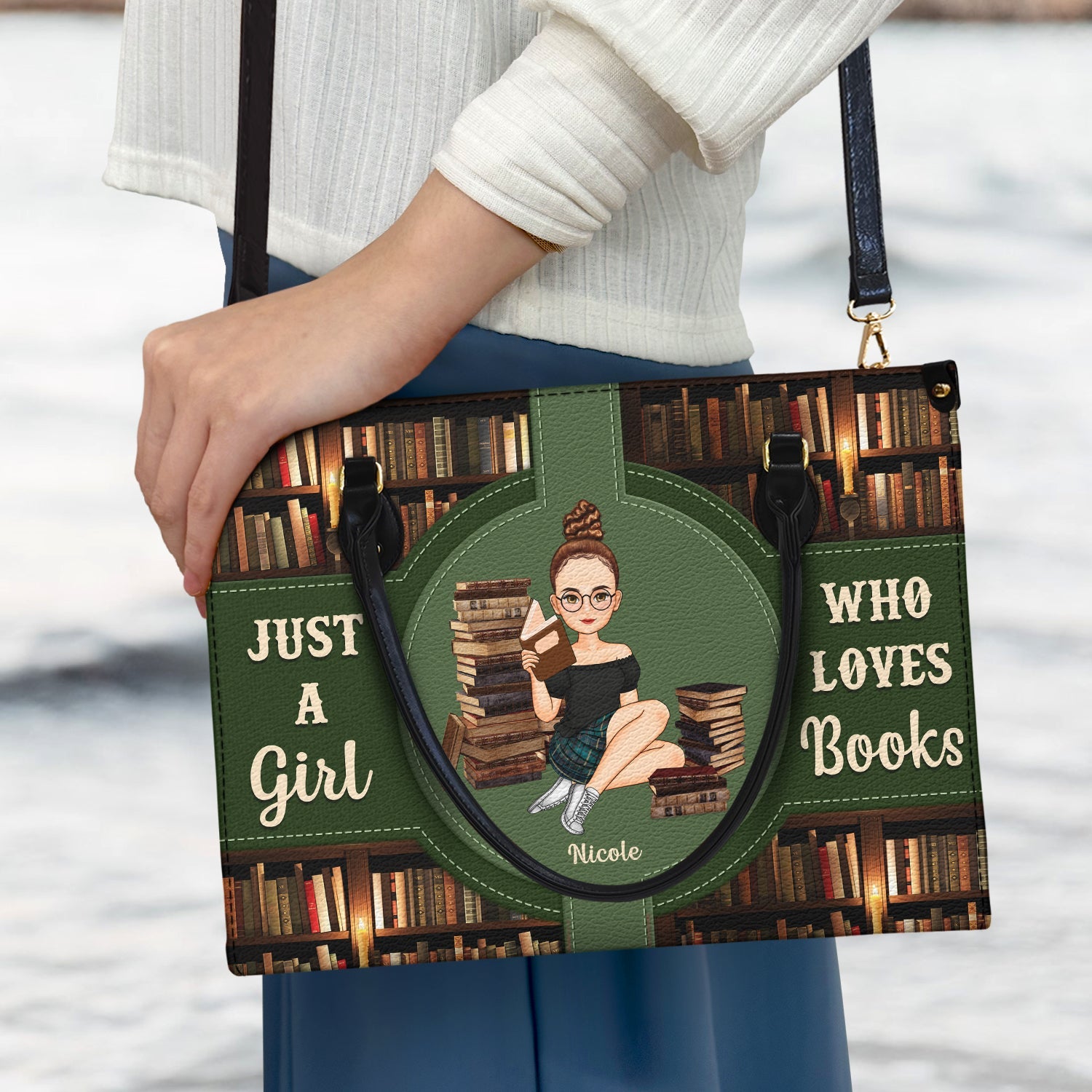 Just A Girl Who Loves Books - Gift For Reading Lovers - Personalized Leather Bag - Image 3