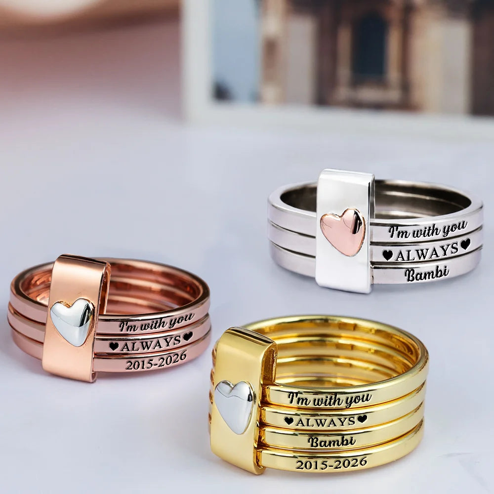Memorial I'm With You Always - Personalized Heart Stacking Rings - Image 2