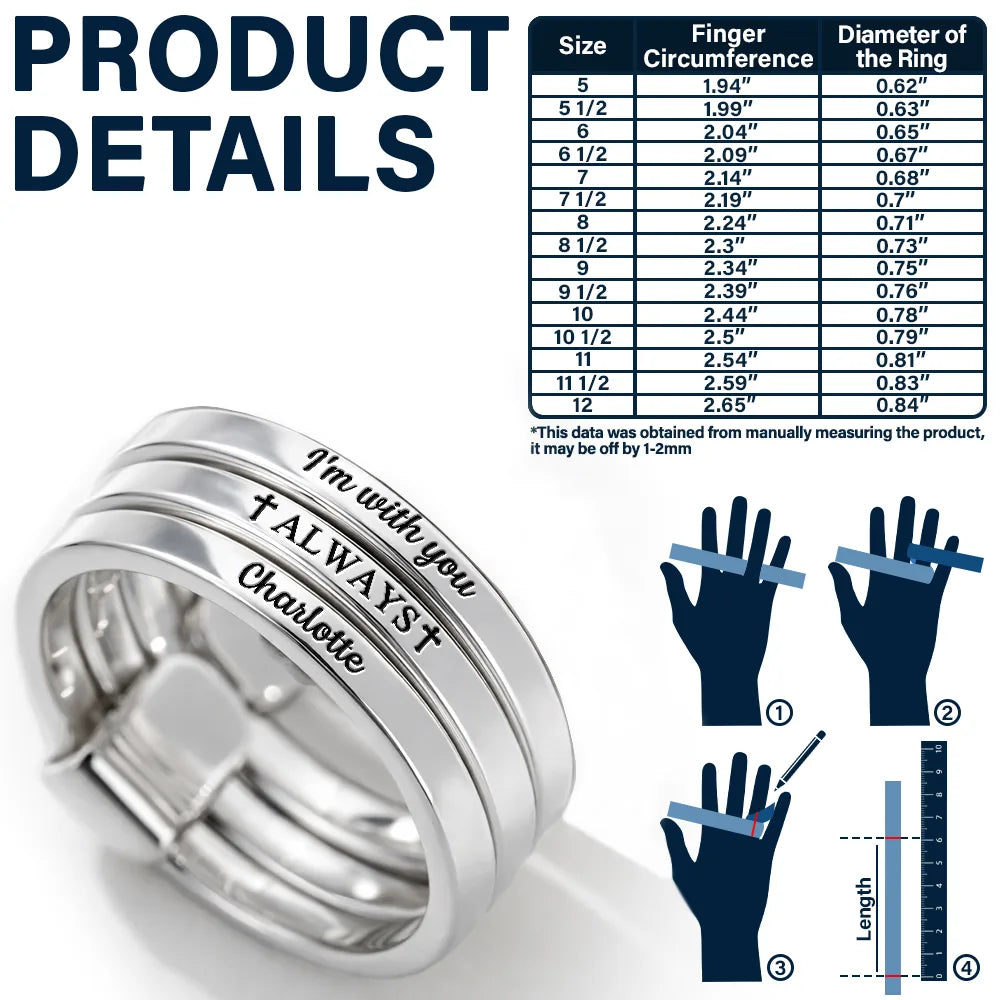 Memorial I'm With You Always - Personalized Heart Stacking Rings - Image 3