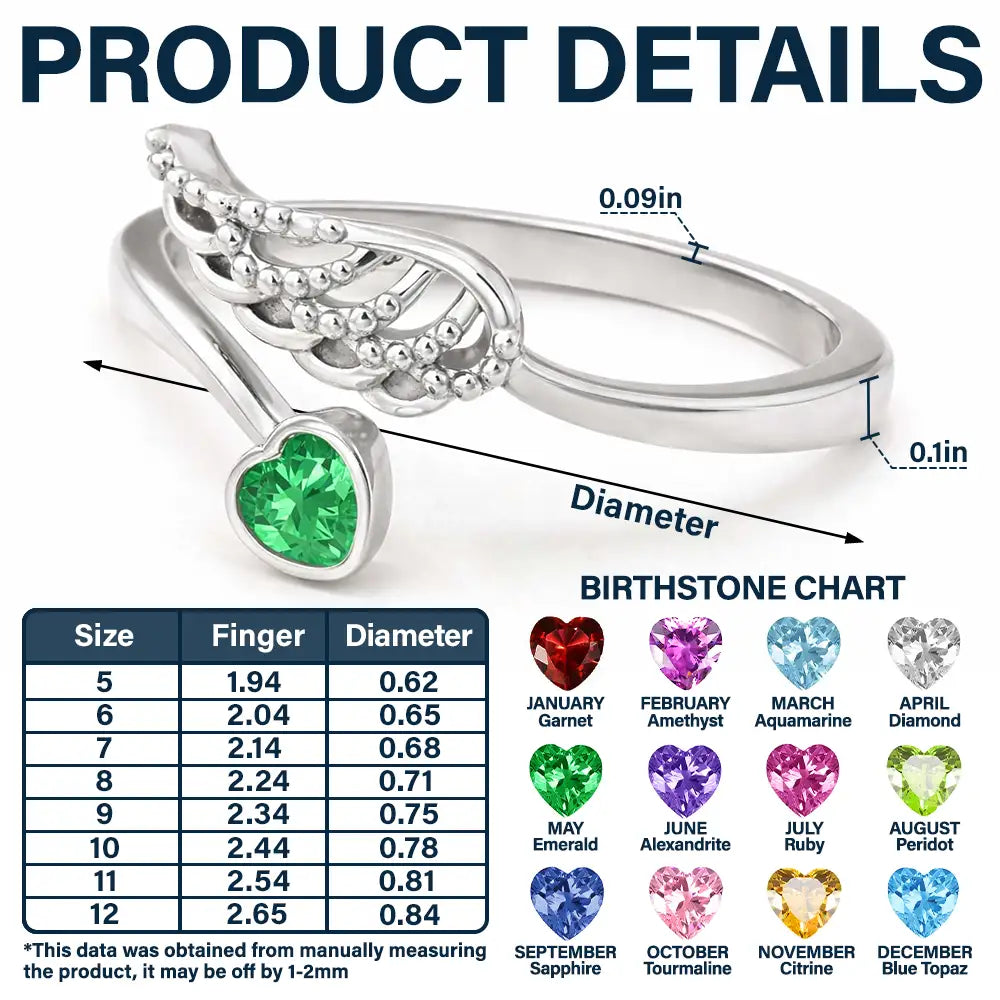 Memorial Your Loved One Family Loss Pet Loss - Personalized Wing And Heart Birthstone Ring - Image 5