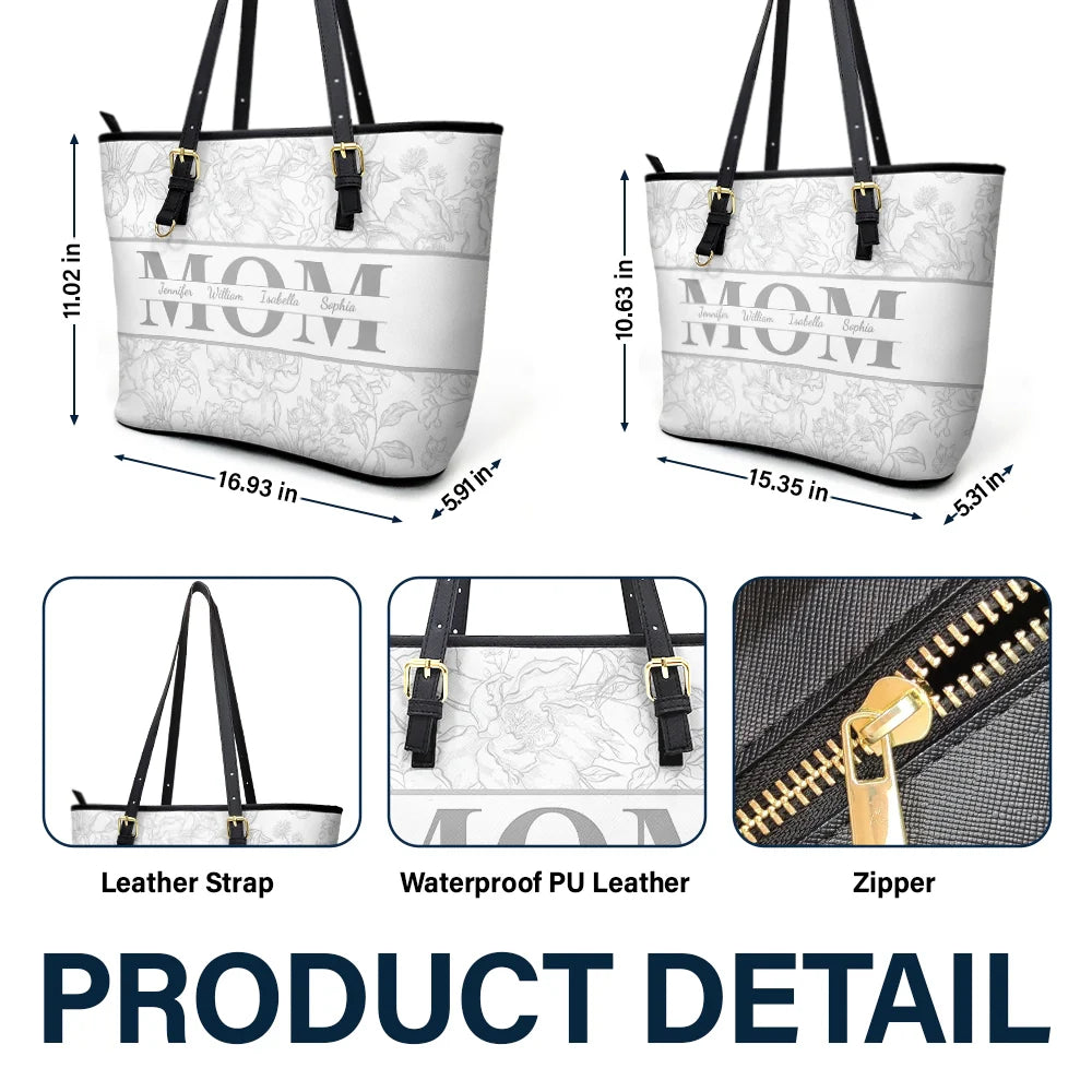 Mom Floral Design Trendy Bag - Personalized Leather Tote Bag - Image 6