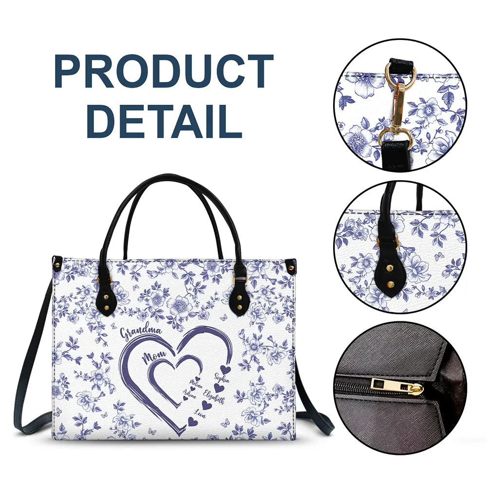 Mom Grandma Sweethearts Toile - Personalized Leather Bag - Image 5