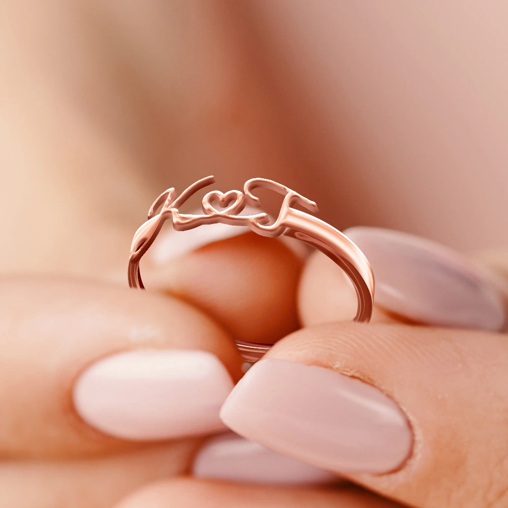 Multiple Initials With Heart - Personalized Custom Shaped Ring - Image 3