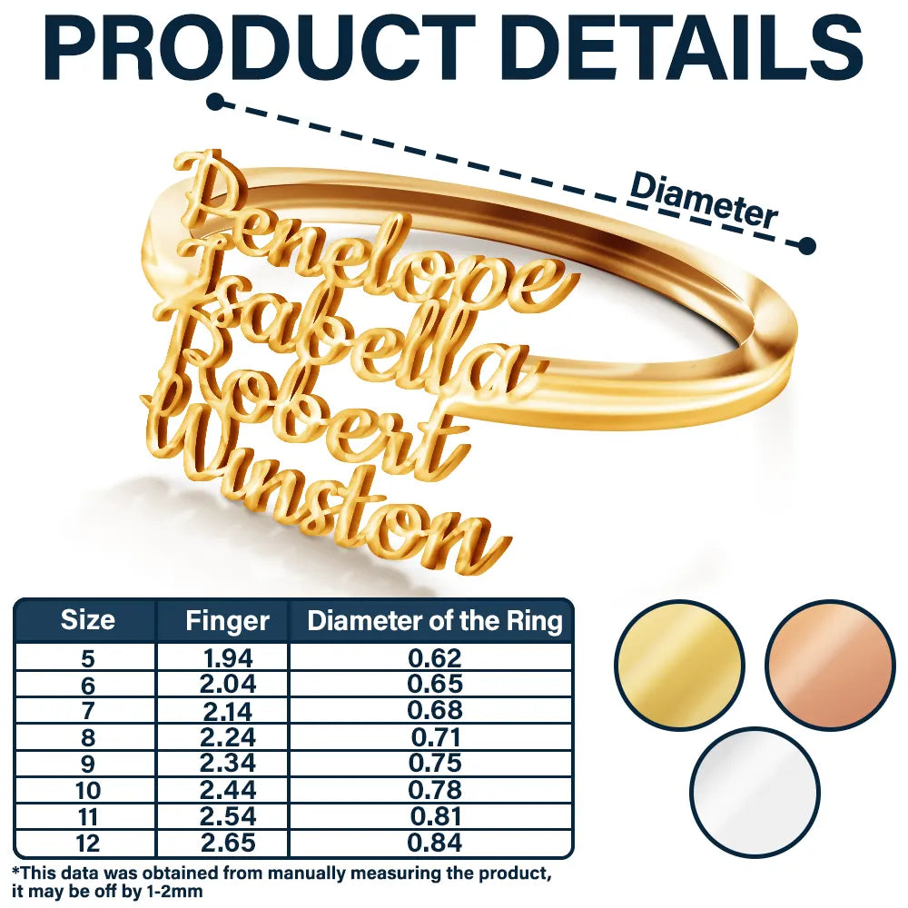 Multiple Stacked Names - Personalized Custom Shaped Ring - Image 5