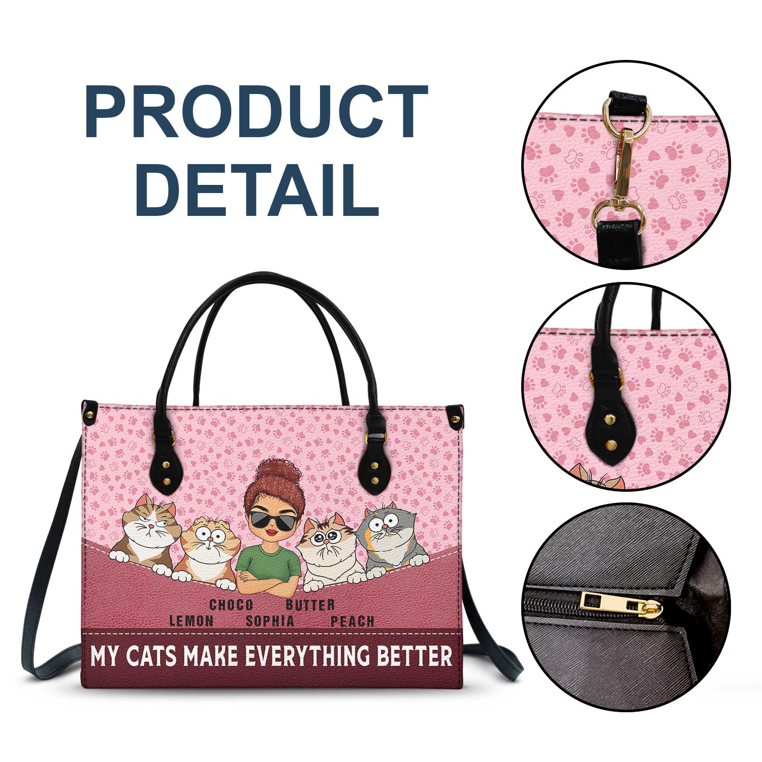 Cats Make Everything Better - Birthday, Loving Gift For Cat Moms, Cat Lovers - Personalized Leather Bag - Image 7