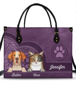 Cute Dogs And Cats Aesthetic Pattern - Birthday, Loving Gift For Pet Lovers, Dog Mom, Cat Mom - Personalized Leather Bag