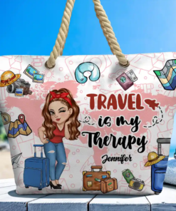 Travel Is My Therapy - Personalized Beach Bag
