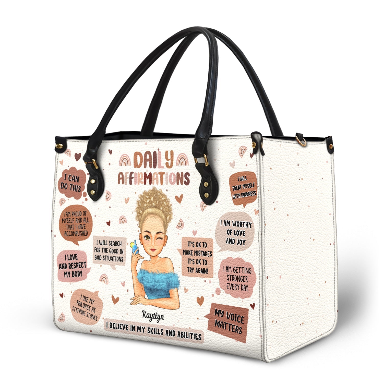 Daily Affirmations - Gift For Yourself, Girls, Women - Personalized Leather Bag - Image 2