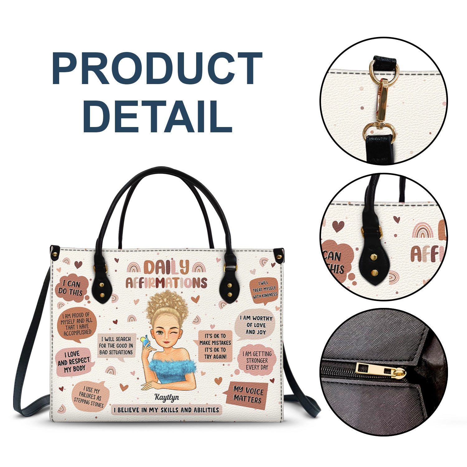 Daily Affirmations - Gift For Yourself, Girls, Women - Personalized Leather Bag - Image 6