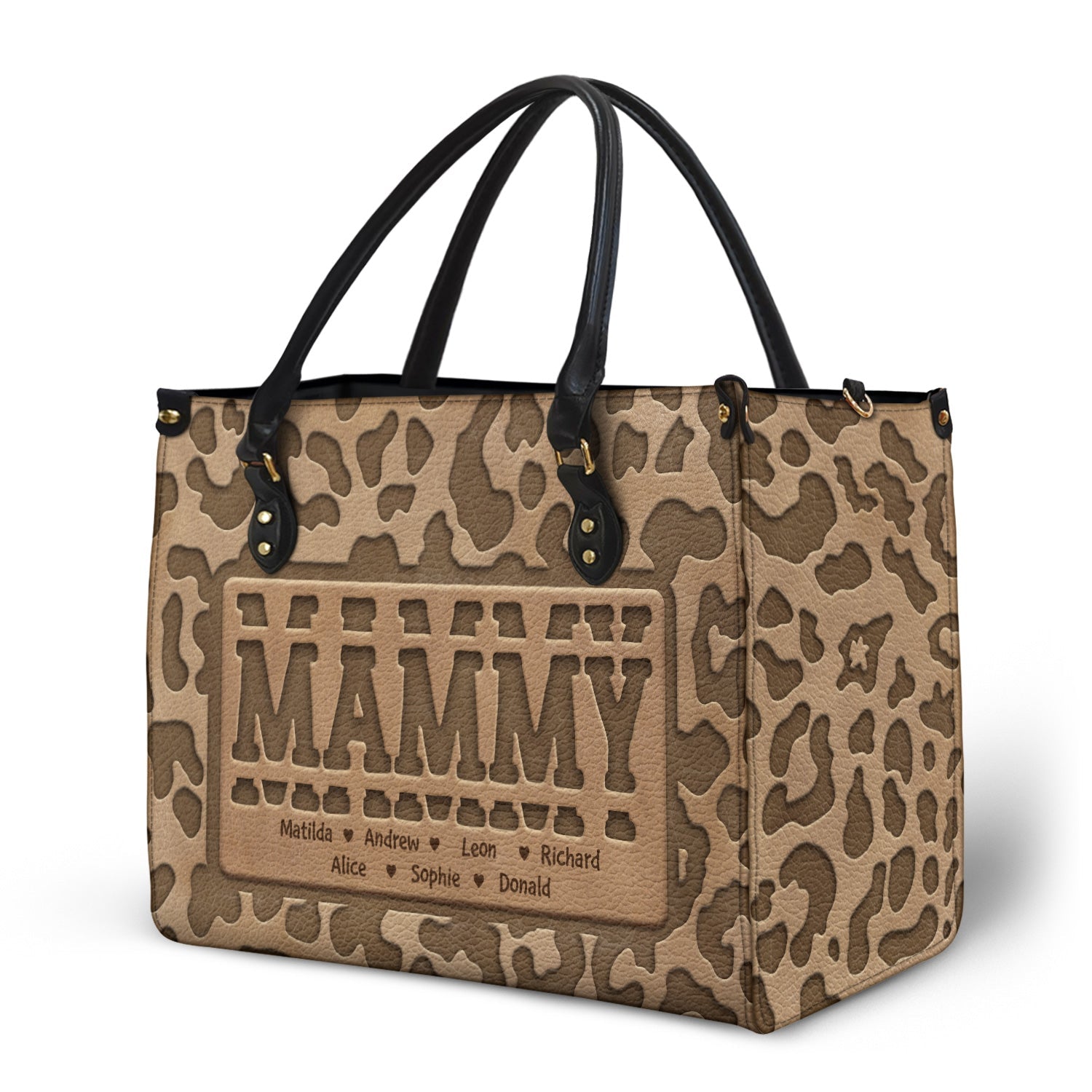 Mom Grandma Title Leopard Pattern - Birthday, Loving Gift For Grandmother, Mother, Mom - Personalized Leather Bag - Image 2