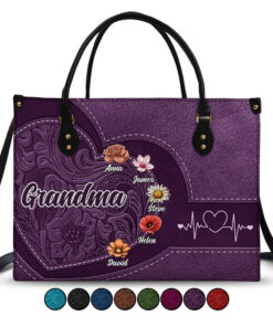 Grandma Mom Kids Birth Flowers Blooming In Love - Personalized Leather Bag