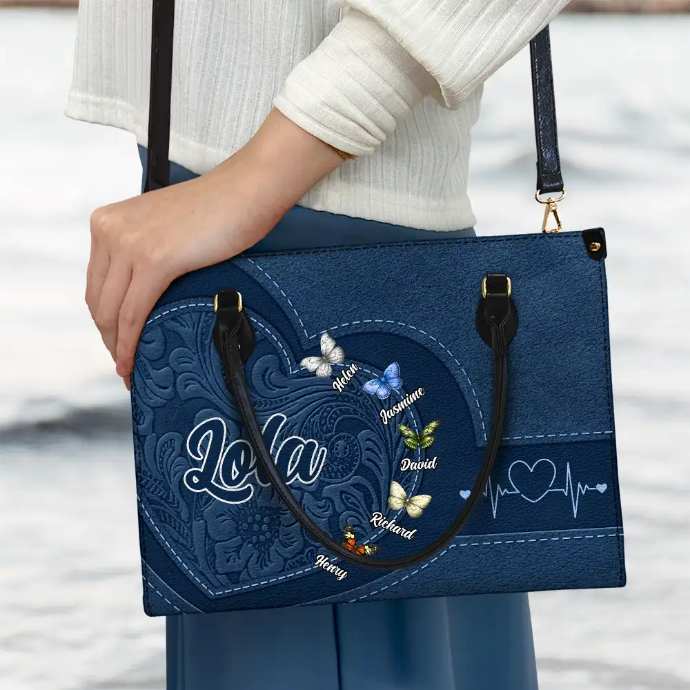 Grandma Mom Butterflies - Personalized Leather Bag - Image 3
