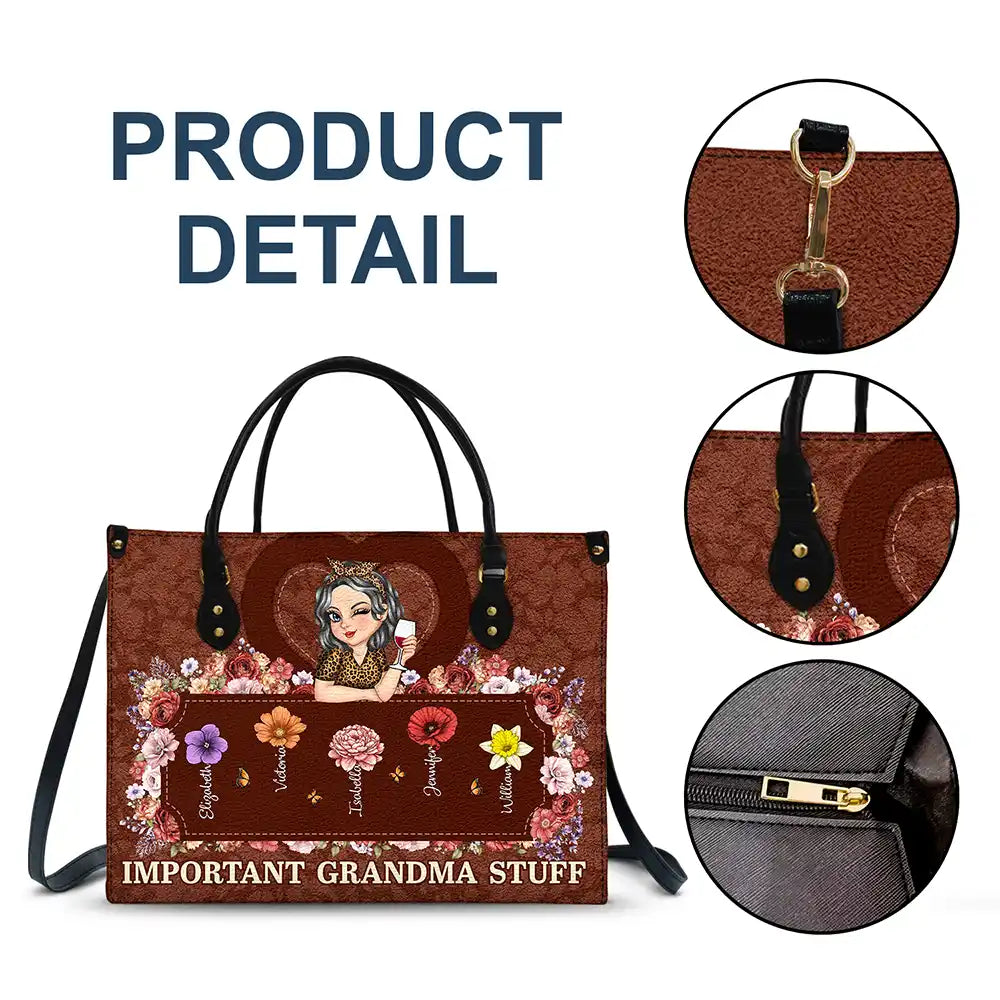 Important Nana Mom Stuff - Personalized Leather Bag - Image 7