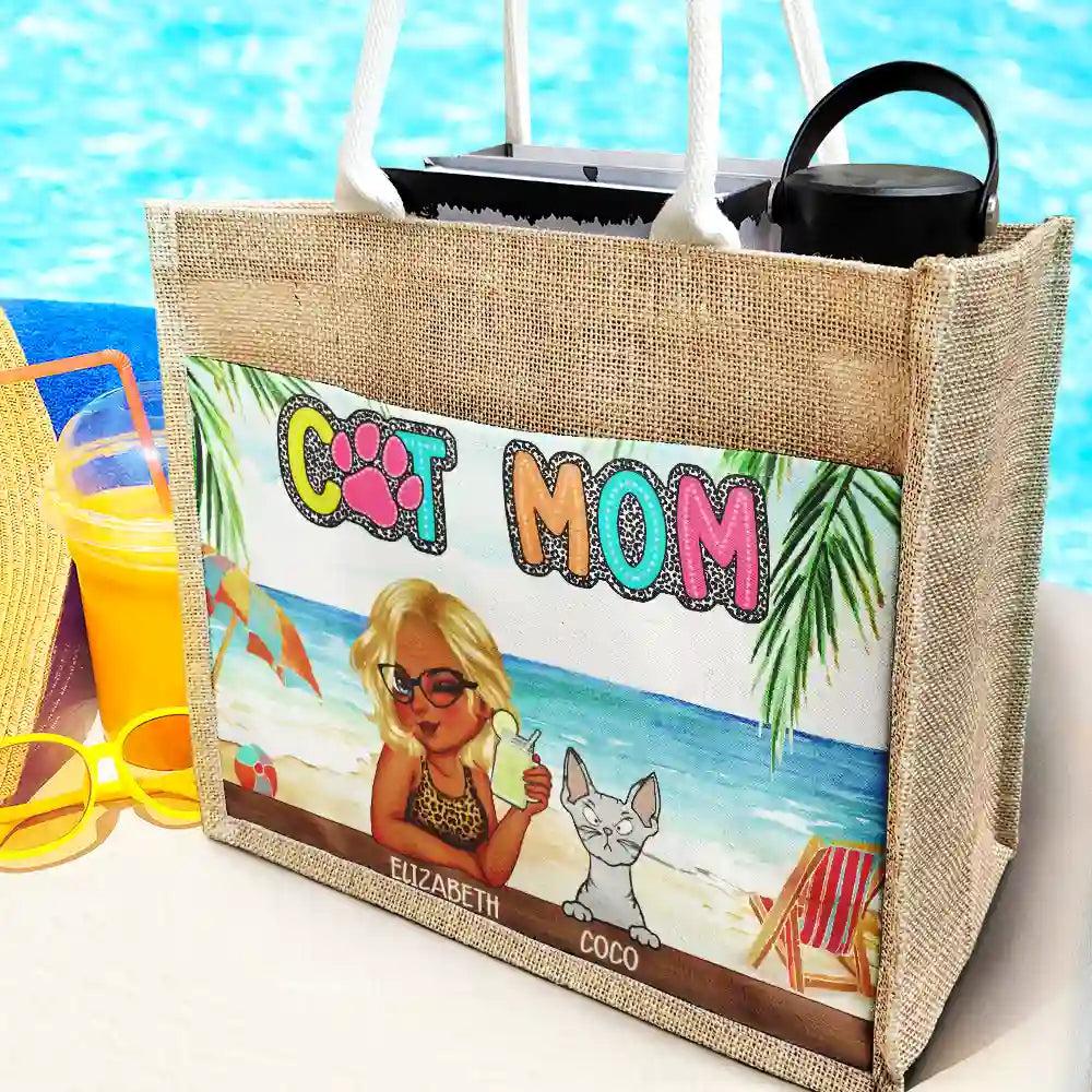 Dog Mom Cat Mom Fur Mom - Personalized Jute Tote Bag - Image 2