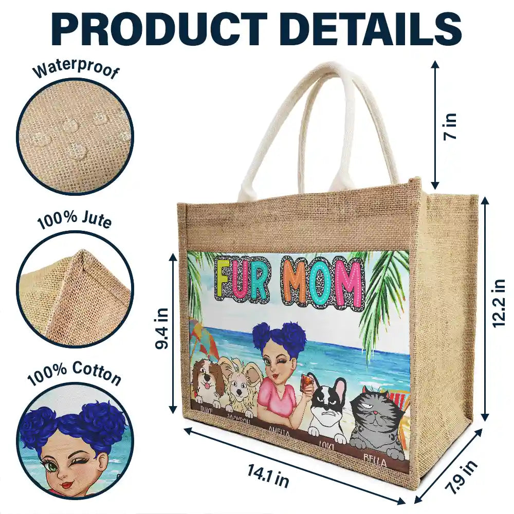 Dog Mom Cat Mom Fur Mom - Personalized Jute Tote Bag - Image 4