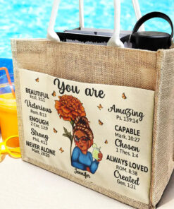 Alternative view of Birth Month Flowers You Are Beautiful Amazing - Personalized Jute Tote Bag