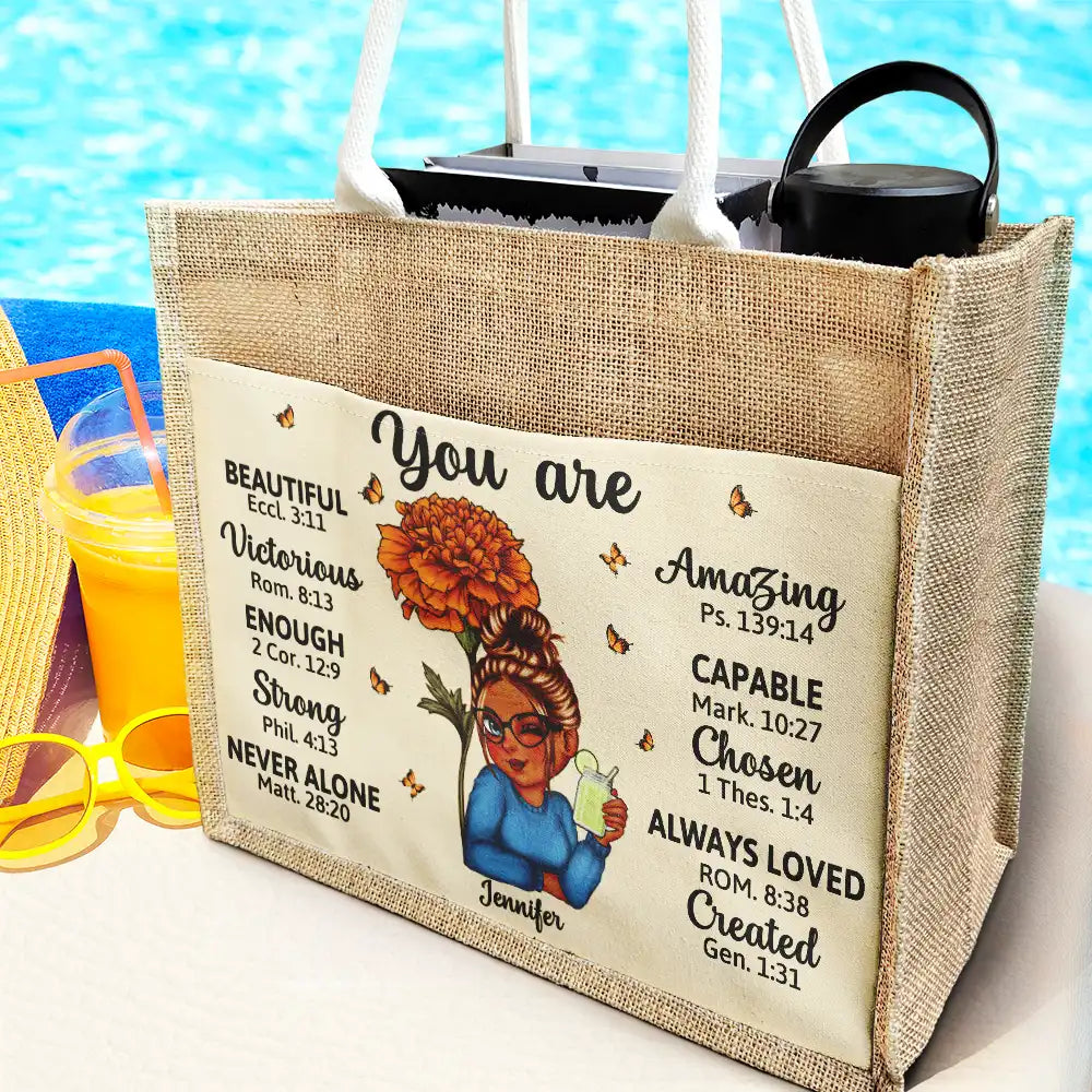 Birth Month Flowers You Are Beautiful Amazing - Personalized Jute Tote Bag - Image 2