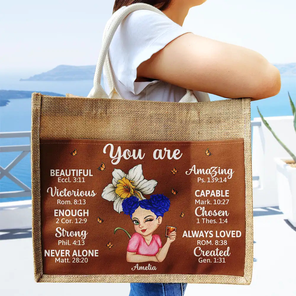 Birth Month Flowers You Are Beautiful Amazing - Personalized Jute Tote Bag - Image 3