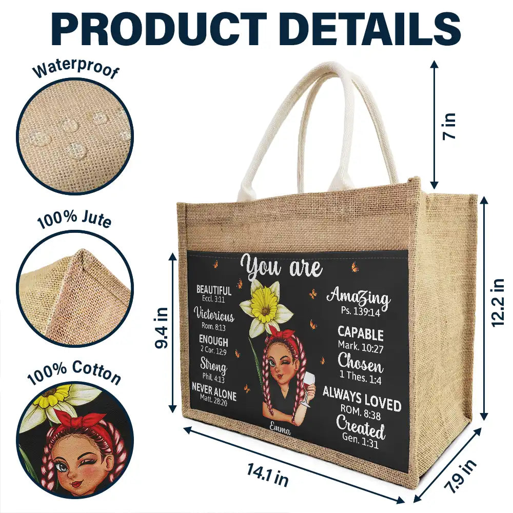 Birth Month Flowers You Are Beautiful Amazing - Personalized Jute Tote Bag - Image 4
