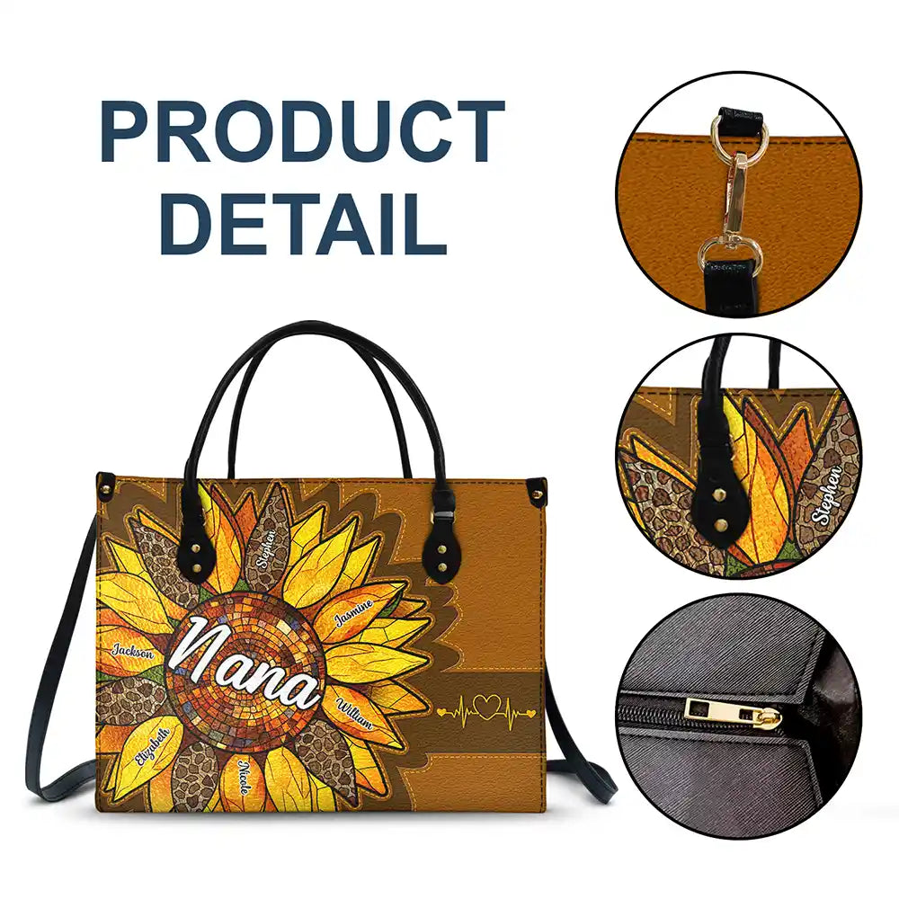 Nana Auntie Mom Family Sunflower - Personalized Leather Bag - Image 7