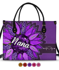 Nana Auntie Mom Family Sunflower - Personalized Leather Bag