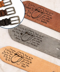 Alternative view of Naughty Lips I Licked It So It's Mine Spicy Couple - Personalized Cowhide Leather Belt