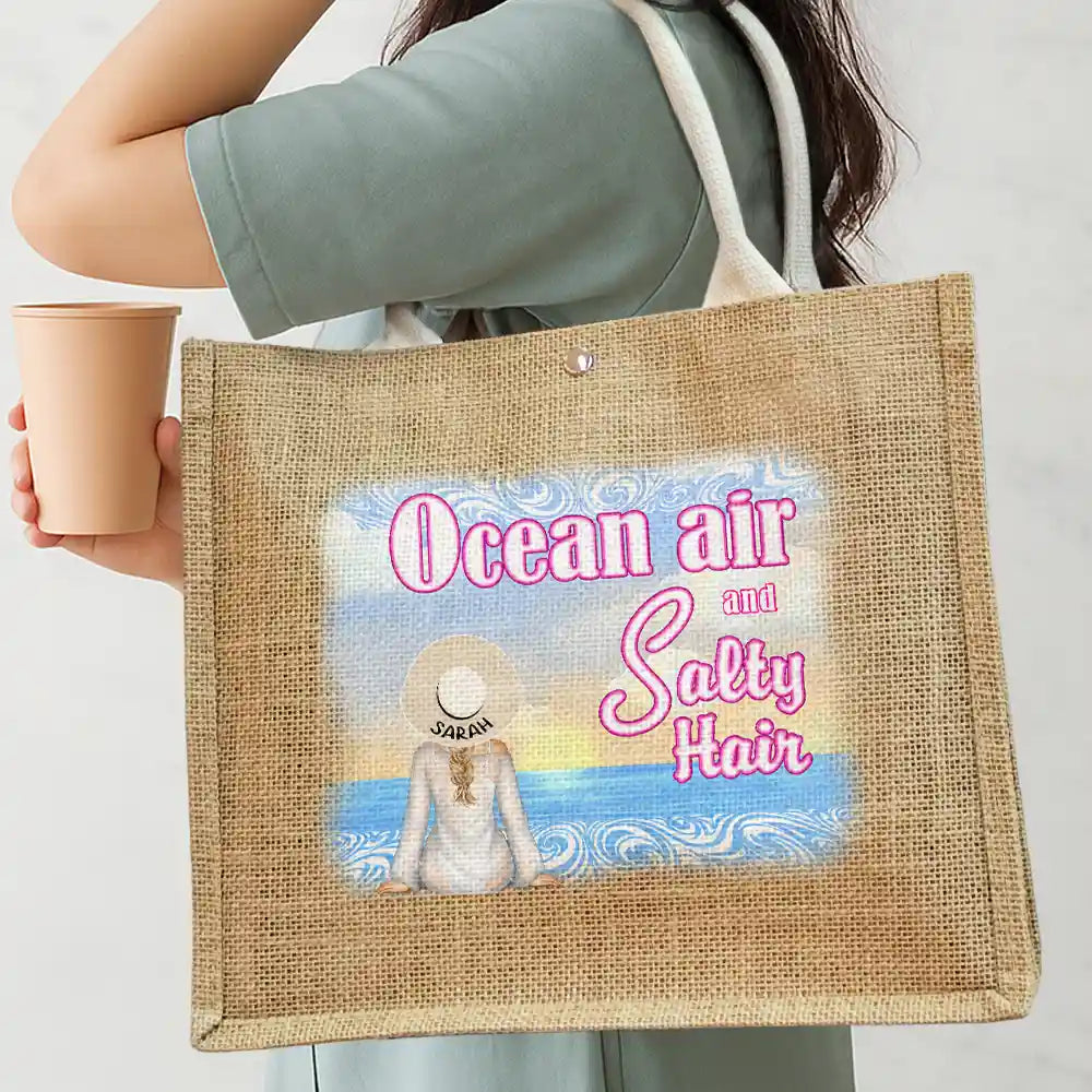 Ocean Air And Salty Hair - Personalized Jute Beach Bag - Image 3