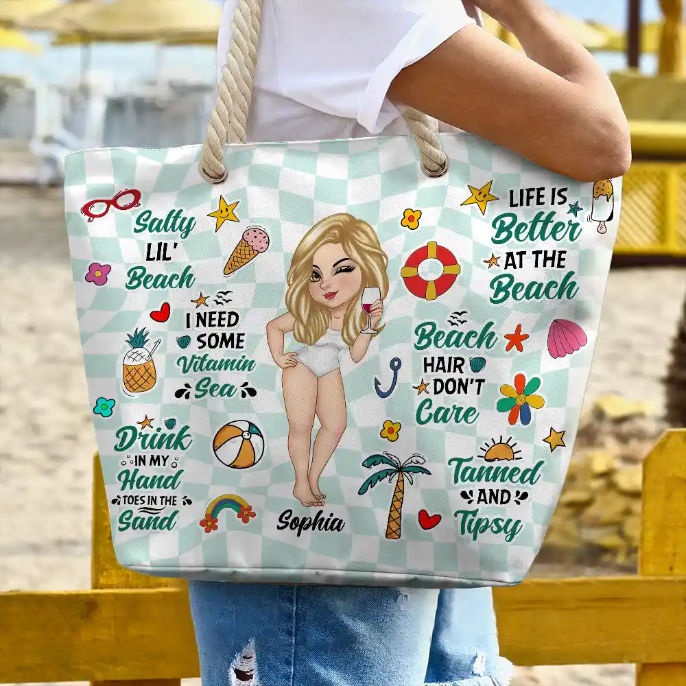 Salty Lil' Beach Retro Summer Vibe - Personalized Beach Bag - Image 3