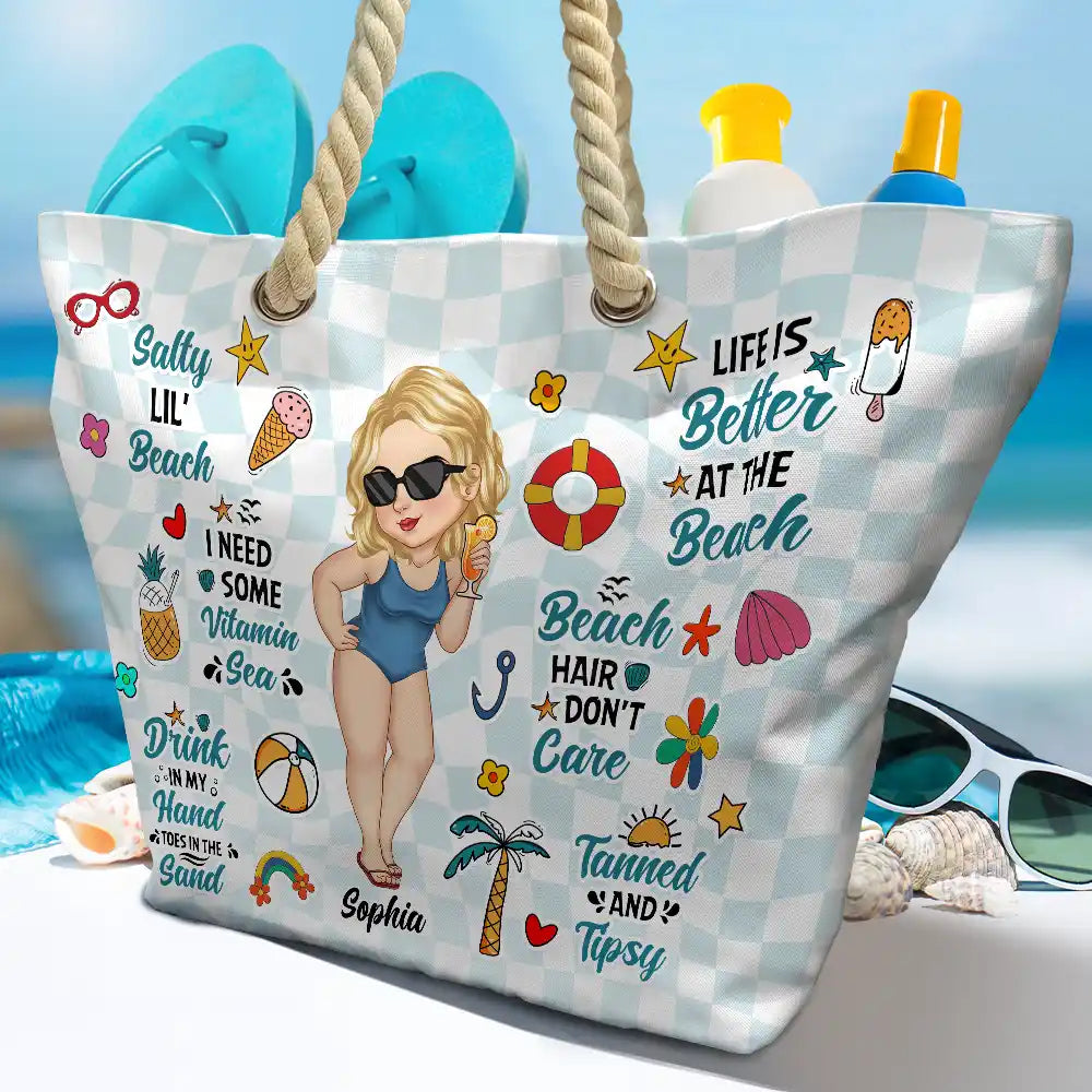 Salty Lil' Beach Retro Summer Vibe - Personalized Beach Bag - Image 4