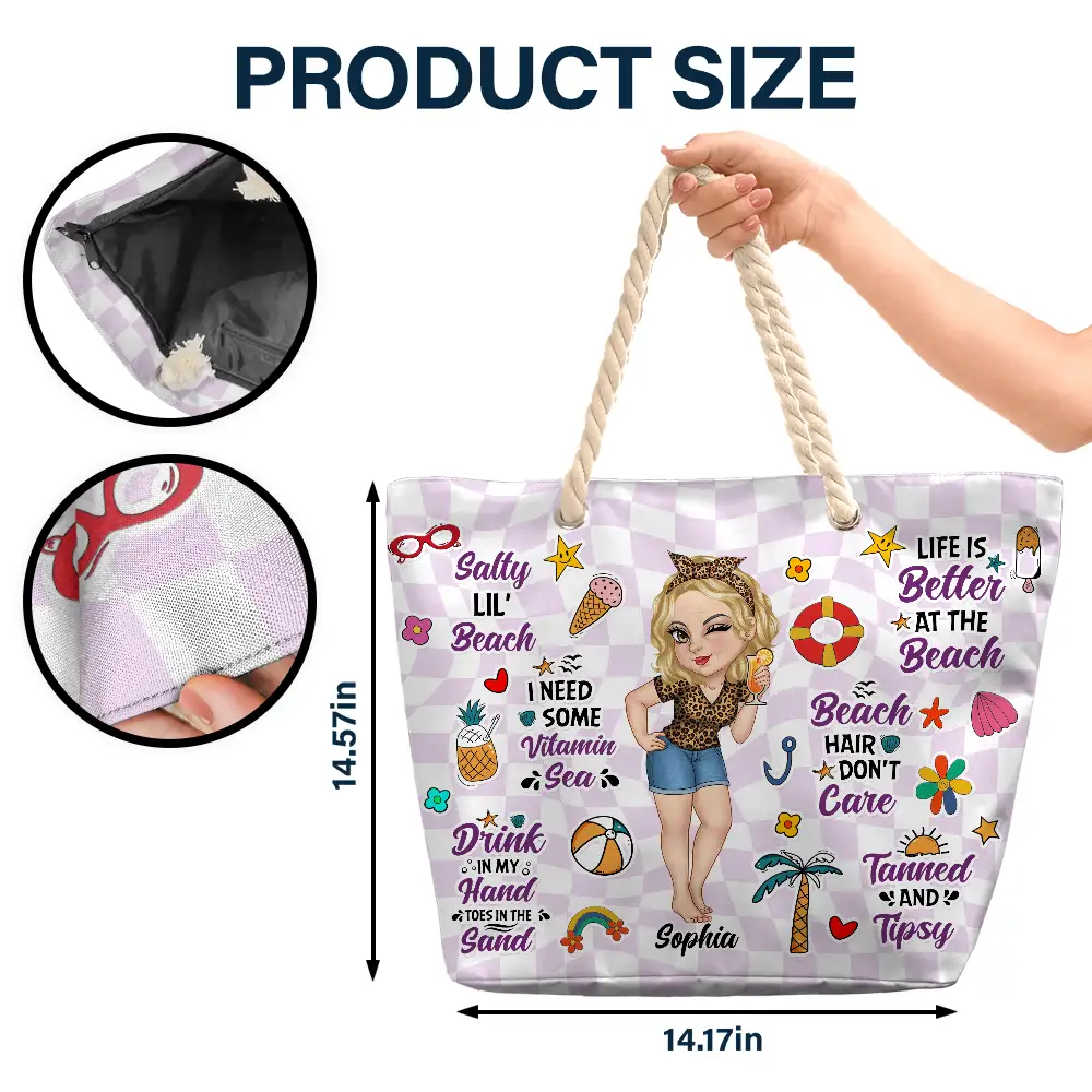 Salty Lil' Beach Retro Summer Vibe - Personalized Beach Bag - Image 5