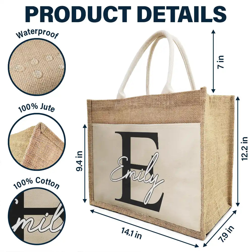 Monogram Name - Personalized Jute Tote Bag - Image 4