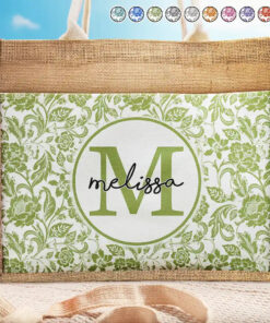 Monogram Floral Pattern Custom - Personalized Jute Tote Bag