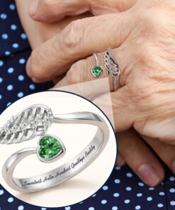 Sweetest Hello Hardest Goodbye - Personalized Wing And Heart Birthstone Ring